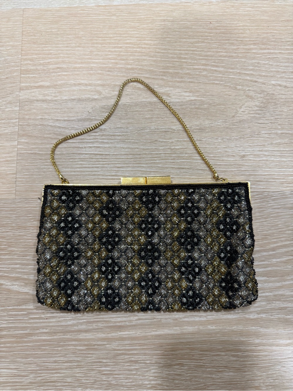 Vintage Gold and Black Beaded Evening Clutch - Women's Bag